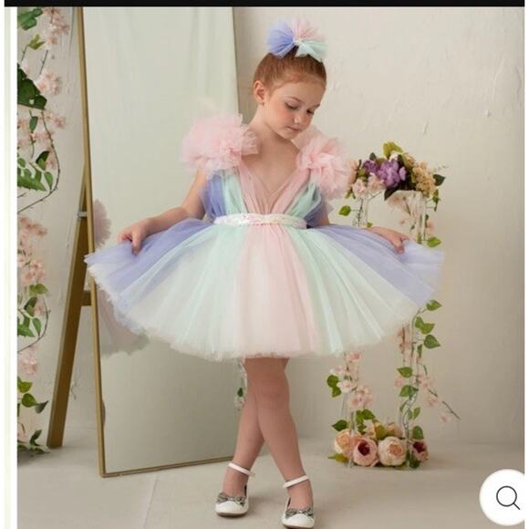 Baby Girls Tulle pom pom Unicorn Birthday Party Dress Size 1 Year - Picture 12 of 16